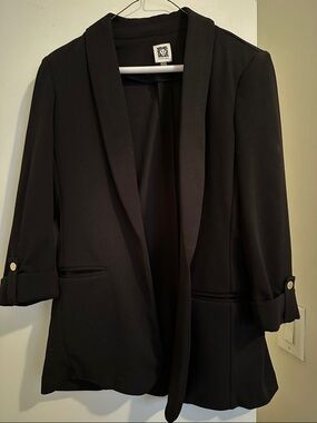 Anne Klein Black Open-Front Blazer with Rolled Cuffs